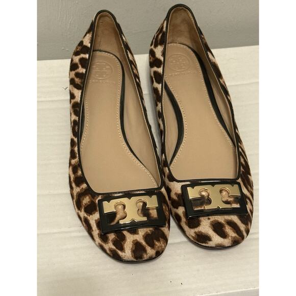 TORY BURCH Leopard Calf Hair Logo GIGI Round Toe Heels Pumps Size 8M MSRP $328 - Picture 11 of 11